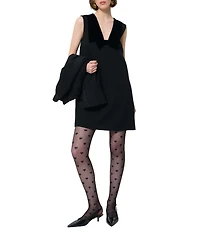 Tara Jarmon Rusane Crepe V-Neck Velour Bow Sleeveless A-Line Mini Dress