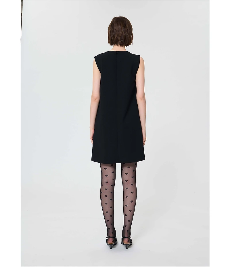 Tara Jarmon Rusane Crepe V-Neck Velour Bow Sleeveless A-Line Mini Dress