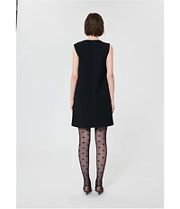 Tara Jarmon Rusane Crepe V-Neck Velour Bow Sleeveless A-Line Mini Dress