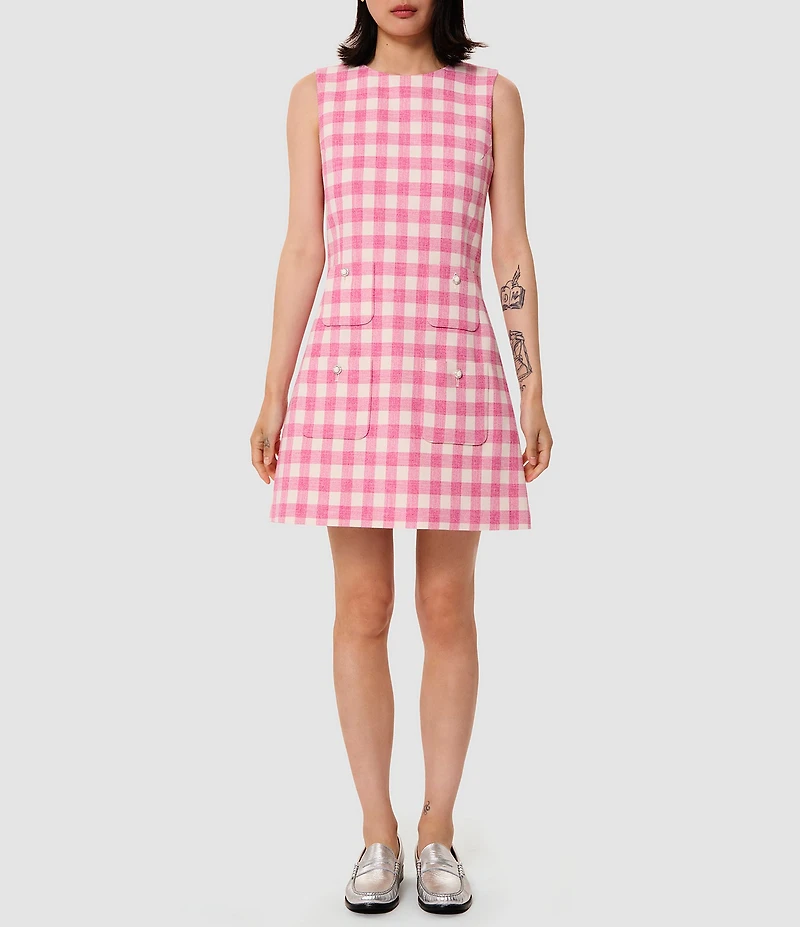 Tara Jarmon Russel Woven Gingham Round Neck Sleeveless A-Line Dress