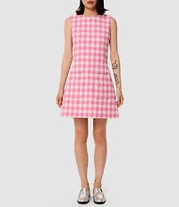 Tara Jarmon Russel Woven Gingham Round Neck Sleeveless A-Line Dress