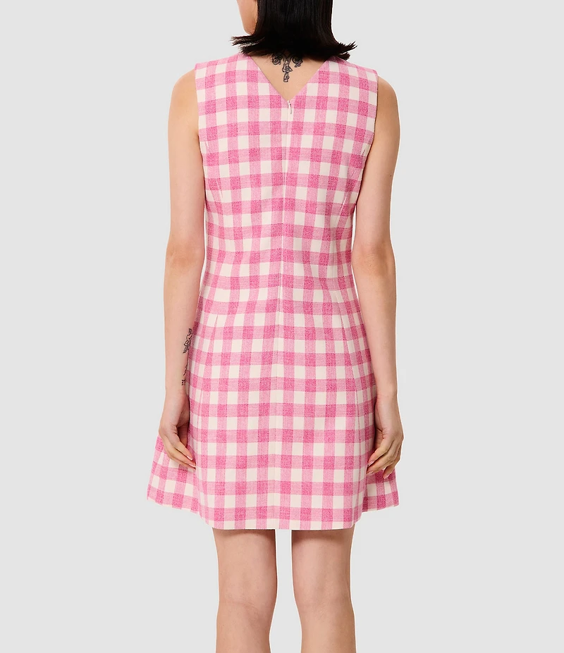 Tara Jarmon Russel Woven Gingham Round Neck Sleeveless A-Line Dress