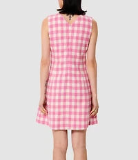Tara Jarmon Russel Woven Gingham Round Neck Sleeveless A-Line Dress