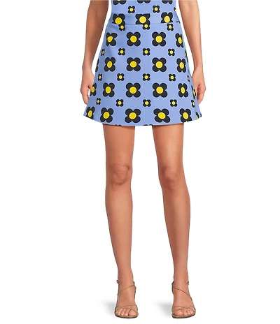 Tara Jarmon Tania Coordinating Geometric Daisy Print A-Line Mini Skirt