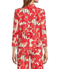 Tara Jarmon Valensole Floral Print Notch Lapel Bracelet Sleeve Beaded Fringe Jacket