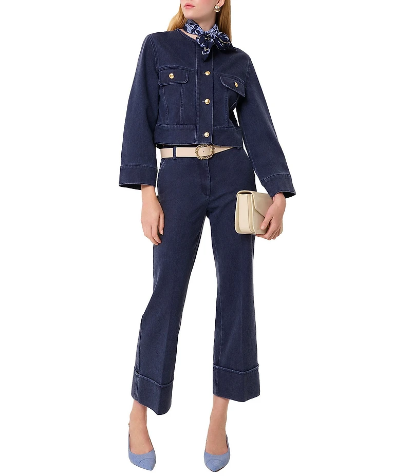 Tara Jarmon Vick Denim Round Neck Long Bell Sleeve Crop Jean Jacket