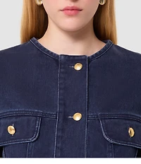 Tara Jarmon Vick Denim Round Neck Long Bell Sleeve Crop Jean Jacket