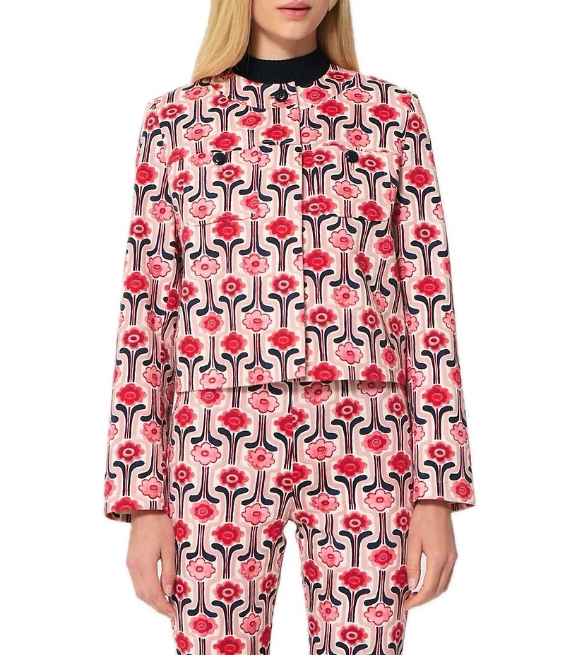 Tara Jarmon Vina Floral Print Round Neck Long Sleeve Jacket