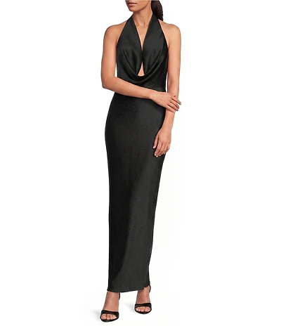 Tasha Halter Cowl Neck Satin Slip Dress