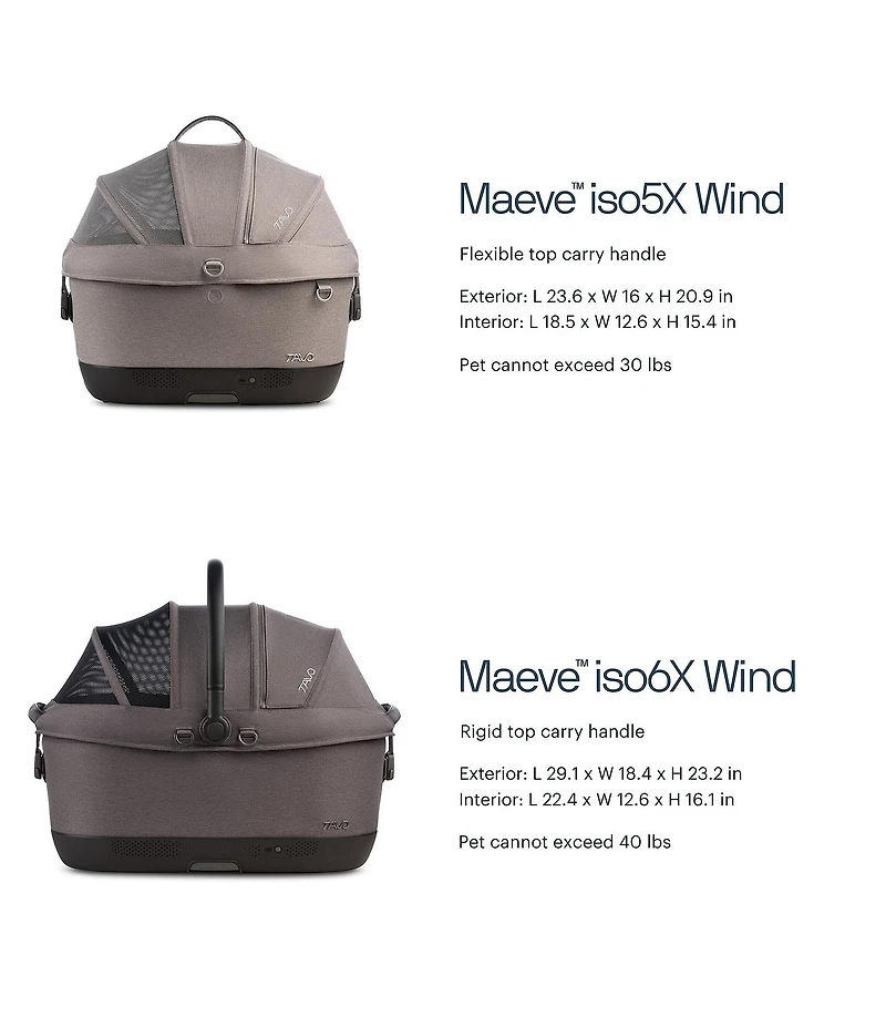 Tavo Pet Maeve™ iso Wind + Roscoe™ Trek Pet Car Seat + Stroller Travel System, ISO5X Wind Size