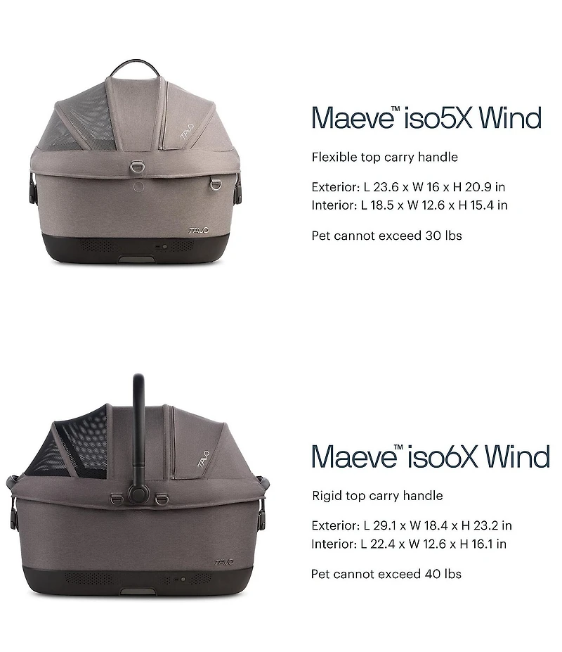 Tavo Pet Maeve™ iso Wind + Roscoe™ Trek Pet Car Seat + Stroller Travel System, ISO5X Wind Size