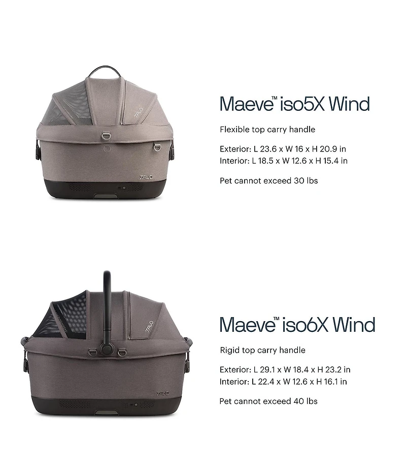 Tavo Pet Maeve™ ISO Wind Pet Car Seat with Built in Fan & Isofix Latches, ISO6x Wind Size