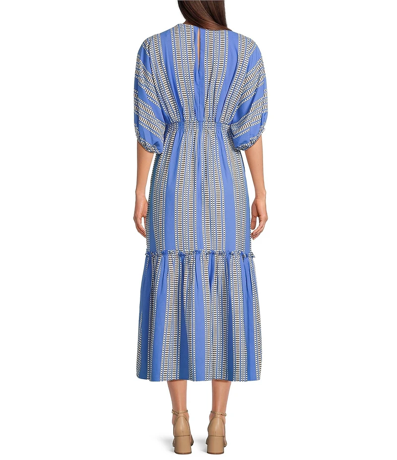 Taylor Striped V-Neckline Elbow Length Sleeve Tiered Bottom Maxi Dress