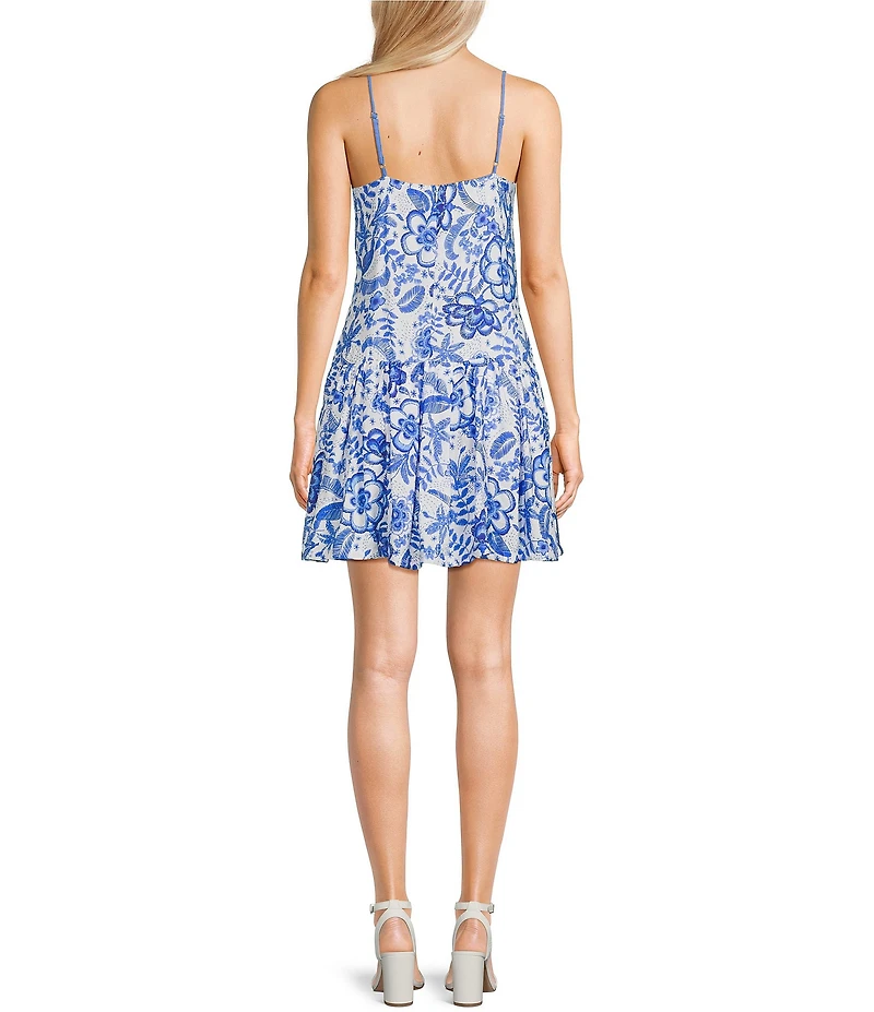 TCEC Floral Print Sleeveless Drop Waist Dress