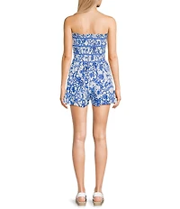 TCEC Floral Print Strapless Smocked Bodice Romper