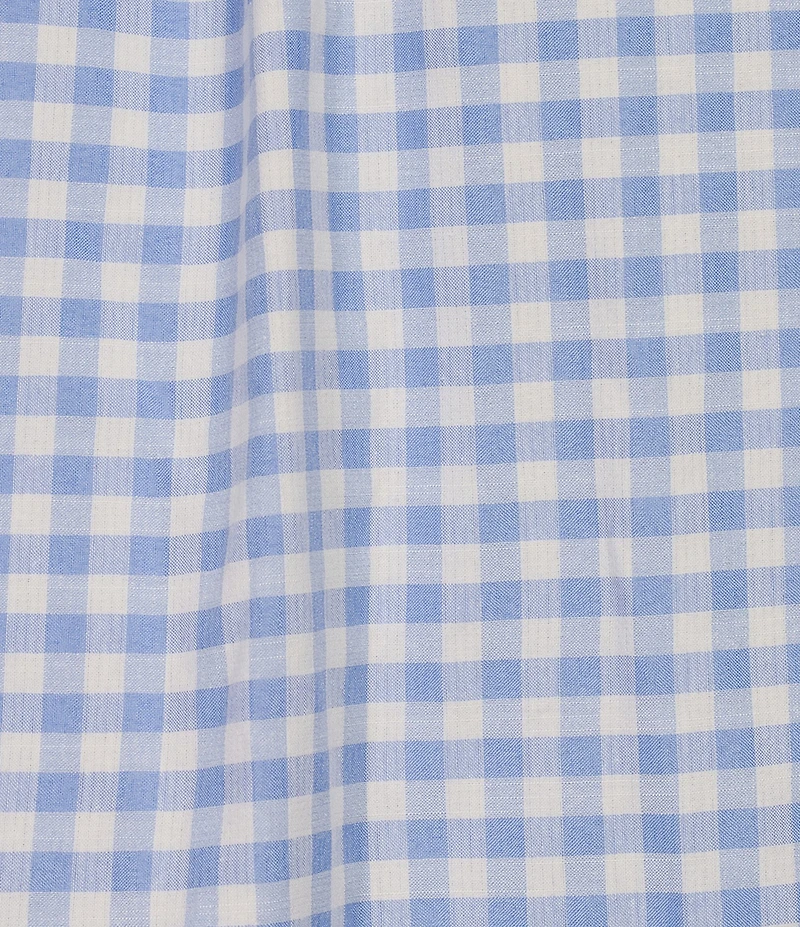 TCEC Gingham Square Neck Smocked Bodice Midi Dress