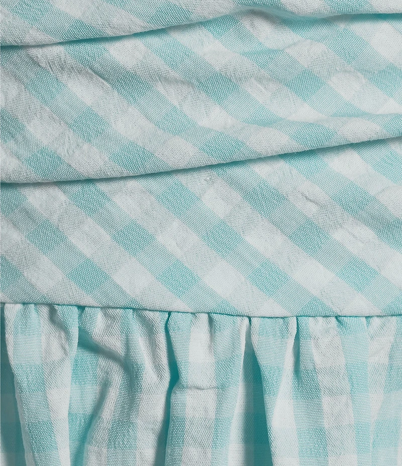 TCEC Gingham Square Neck Spaghetti Strap Shirred Bodice Bow Back Fit & Flare Dress