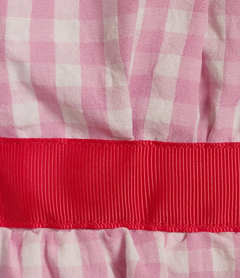 TCEC Gingham Square Neck Tie Shoulder Midi Dress