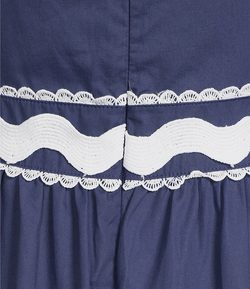 TCEC Ricrac Trim Poplin Square Neck Pleated Maxi Dress