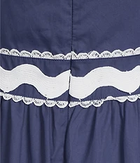 TCEC Ricrac Trim Poplin Square Neck Pleated Maxi Dress