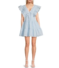 TCEC Ruffle Sleeve Bow Mini Babydoll Dress