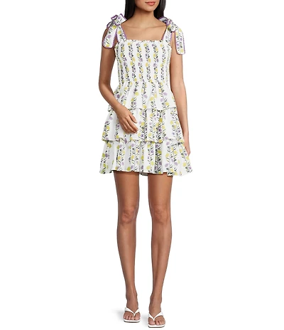 TCEC Sleeveless Floral Printed Tie-Shoulder Fit-And-Flare Dress