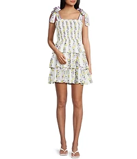 TCEC Sleeveless Floral Printed Tie-Shoulder Fit-And-Flare Dress