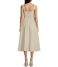 TCEC Stripe Print Square Neck Sleeveless Corset Midi Dress