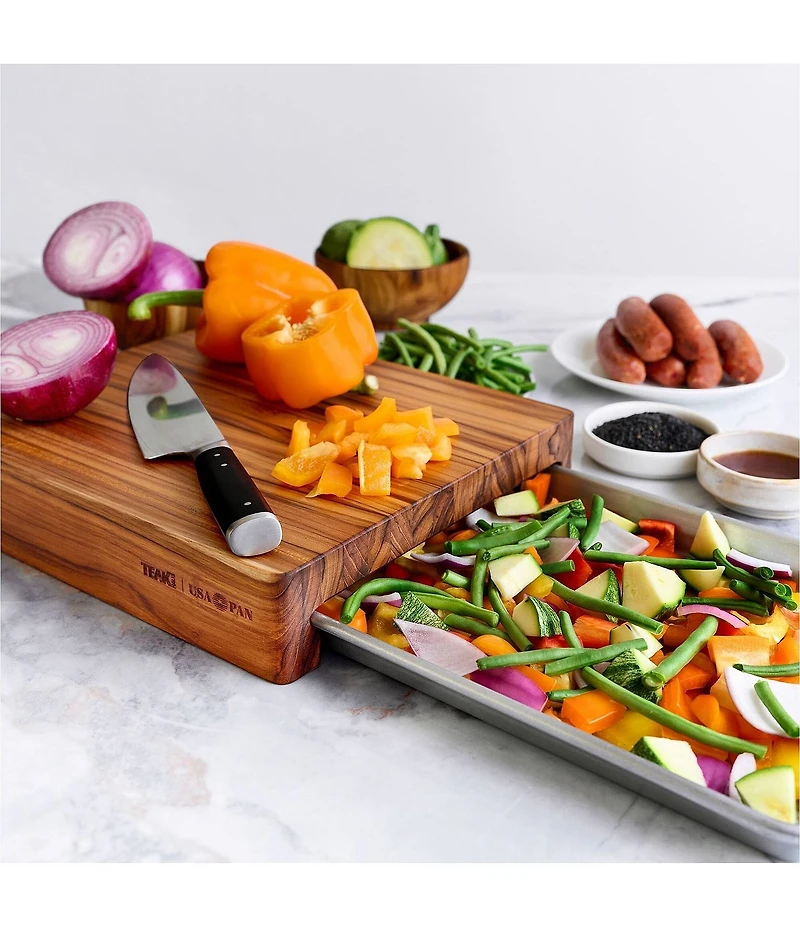Teakhaus x USA Pan Prep To Pan Cutting Board With Quarter Sheet Pan