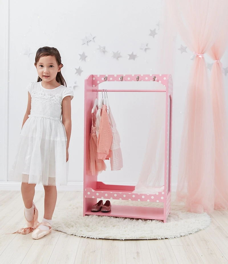 Teamson Kids Bella Toy Dress Up Polka-Dot Clothing Rack with Side Mirror