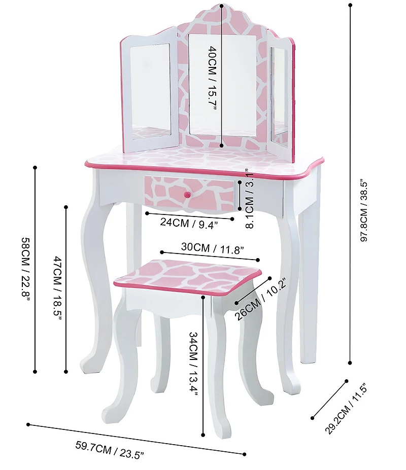 Teamson Kids Giraffe Print Gisele Play Vanity & Stool Set