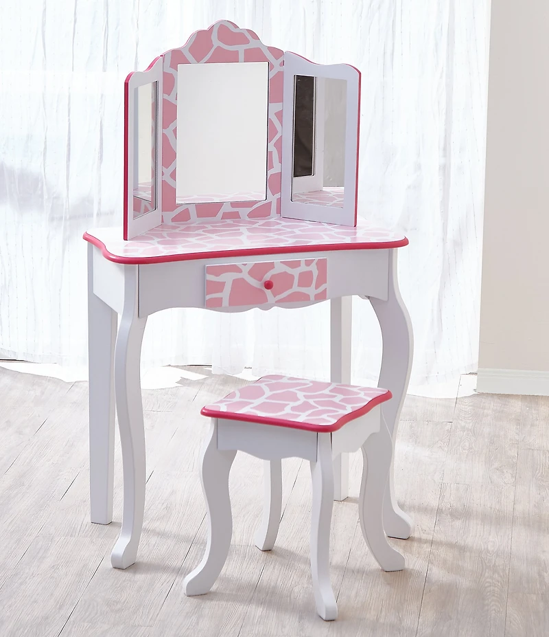 Teamson Kids Giraffe Print Gisele Play Vanity & Stool Set