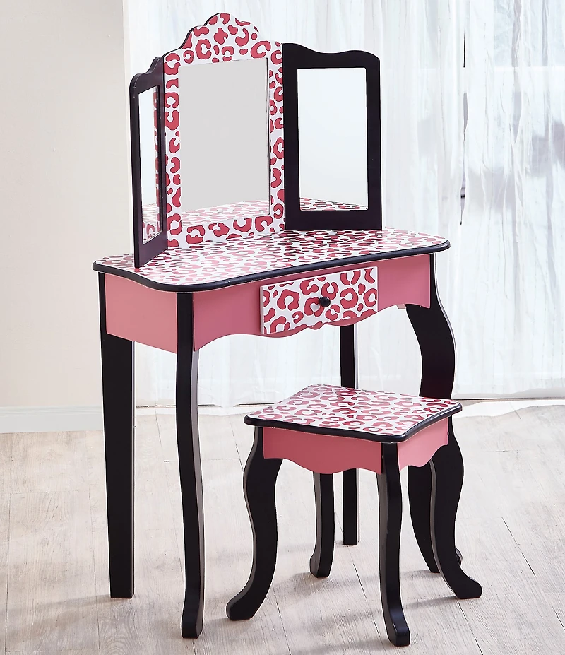 Teamson Kids Leopard Print Gisele Play Vanity & Stool Set