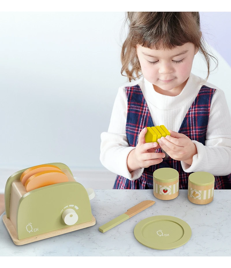 Teamson Kids Little Chef Frankfort Wooden Toaster 11-Piece Set