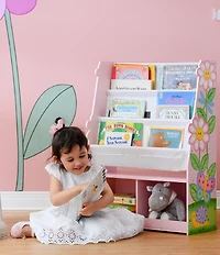Teamson Kids Magic Garden Wooden Sling Bookshelf with Storage Cubbies