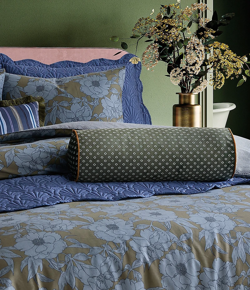 Ted Baker London Art Deco Tile Printed Velvet Bolster Decorative Pillow