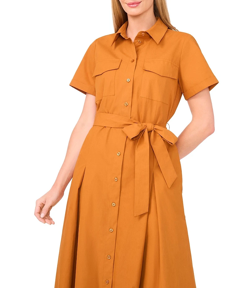 Ted Baker London Cotton Poplin Point Collar Short Sleeve Maxi Shirt Dress