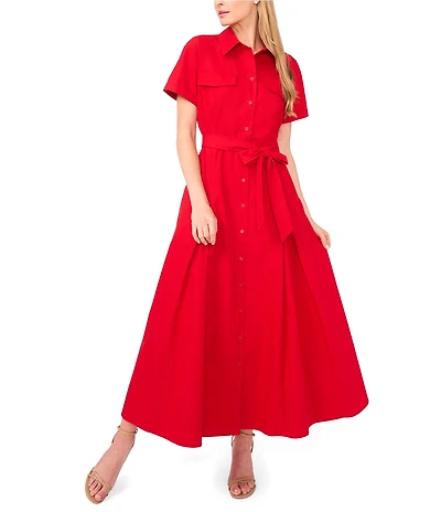 Ted Baker London Cotton Poplin Point Collar Short Sleeve Maxi Shirt Dress
