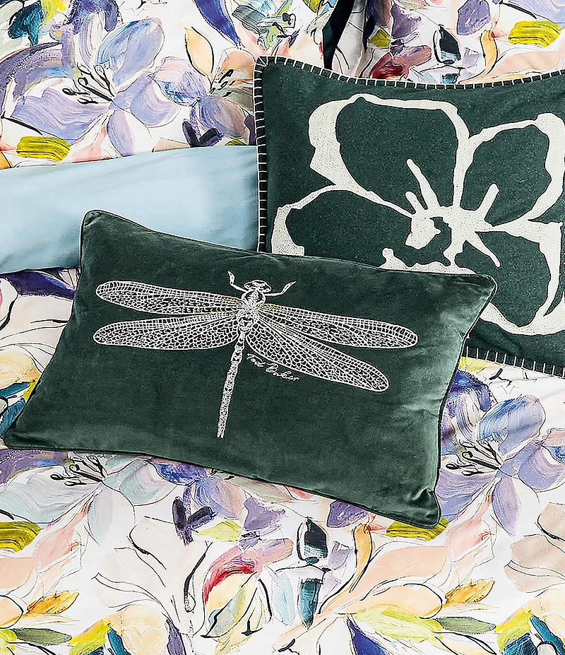 Ted Baker London Embroidered Dragonfly Motif Velvet Decorative Pillow
