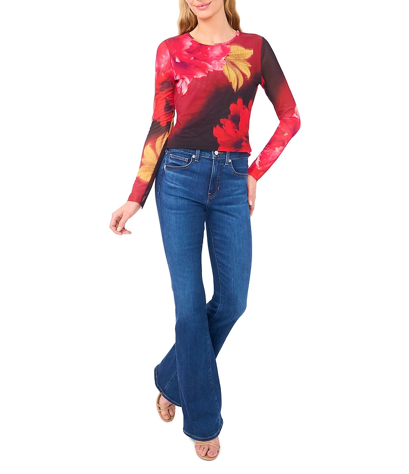 Ted Baker London Floral Mesh Crew Neck Long Sleeve Top