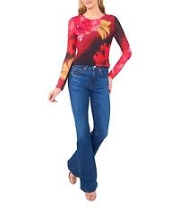 Ted Baker London Floral Mesh Crew Neck Long Sleeve Top
