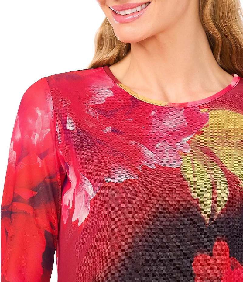 Ted Baker London Floral Mesh Crew Neck Long Sleeve Top