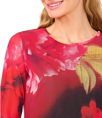 Ted Baker London Floral Mesh Crew Neck Long Sleeve Top