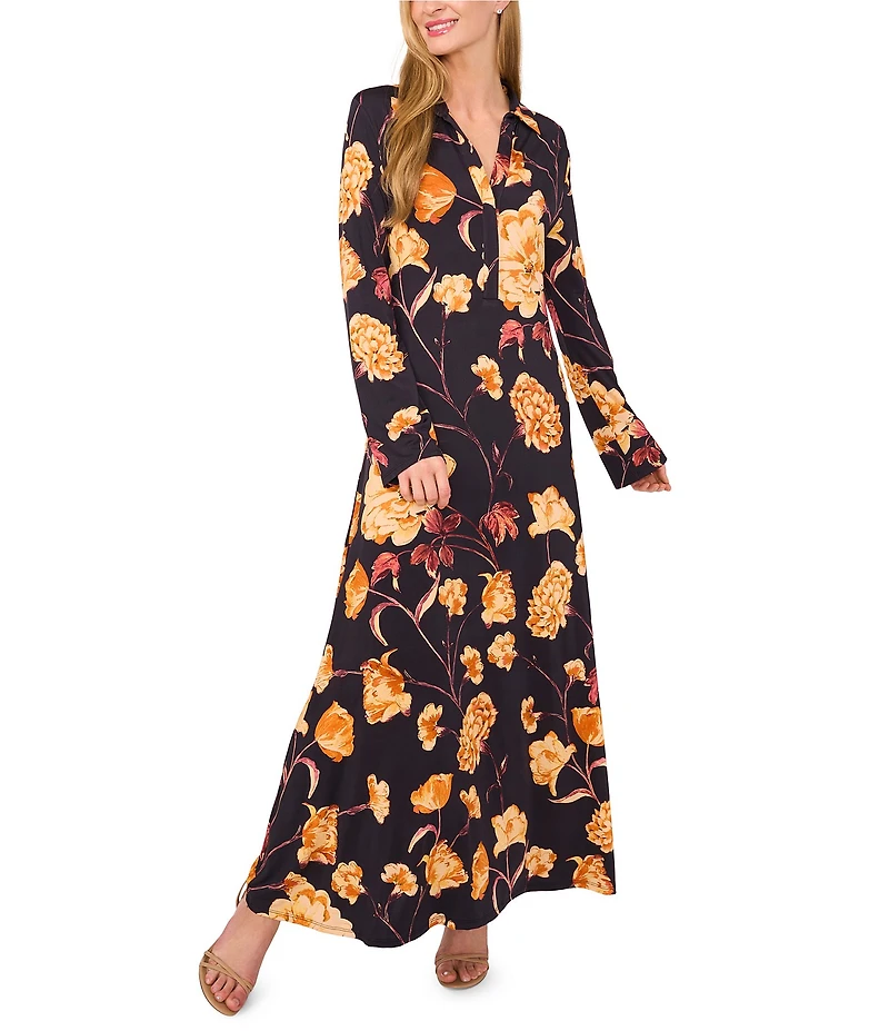 Ted Baker London Floral Print Jersey V-Neck Long Sleeve Maxi Dress