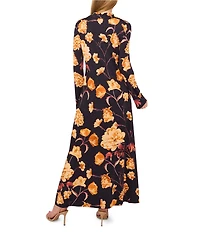Ted Baker London Floral Print Jersey V-Neck Long Sleeve Maxi Dress