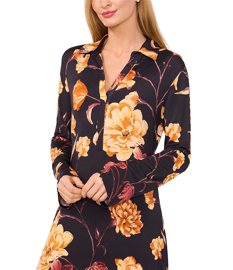 Ted Baker London Floral Print Jersey V-Neck Long Sleeve Maxi Dress