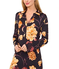 Ted Baker London Floral Print Jersey V-Neck Long Sleeve Maxi Dress