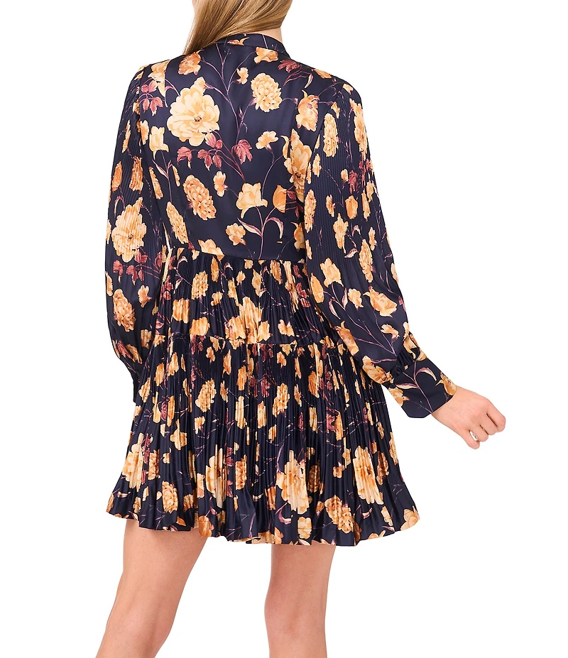 Ted Baker London Floral Print Round Neck Long Sleeve Tiered Mini Dress