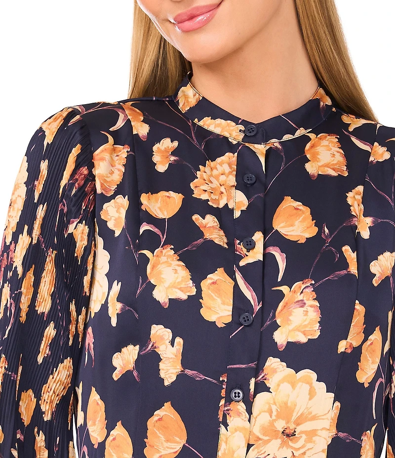 Ted Baker London Floral Print Round Neck Long Sleeve Tiered Mini Dress