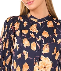 Ted Baker London Floral Print Round Neck Long Sleeve Tiered Mini Dress